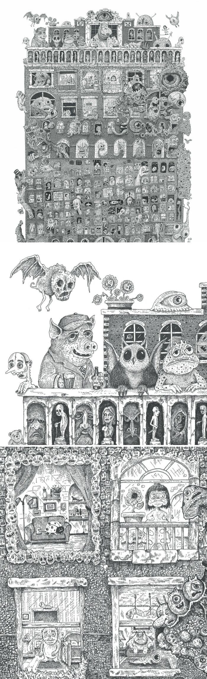 "Residents. An Entire Surreal Apartment Building. I Spent Over 2 Years On This Drawing!"