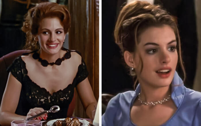 2. The character Vivian, played by Julia Roberts in the Princess Diaries movie, attends a formal dinner in a scene from the movie Pretty Woman.