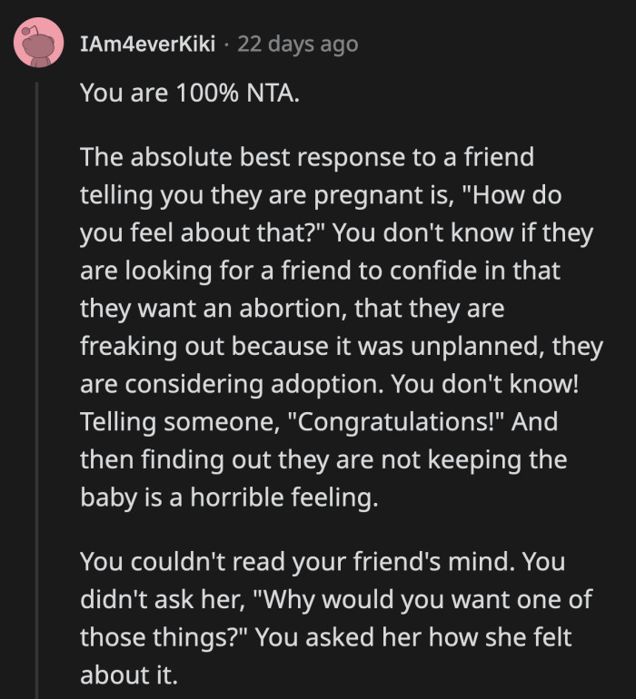 OP asked a question with no judgment given Molly's vague message, and she got a catty lunch out of it.