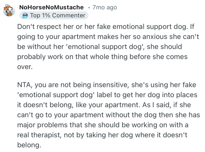 “She has major problems that she should be working on with a real therapist.”