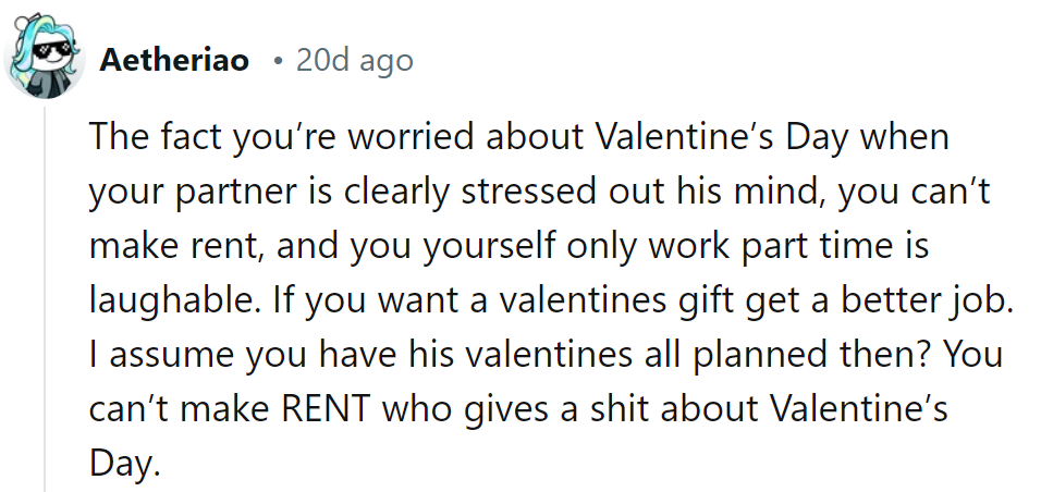 Looks like Cupid's arrow missed the mark on priorities! Time to trade hearts for hard work and rent!