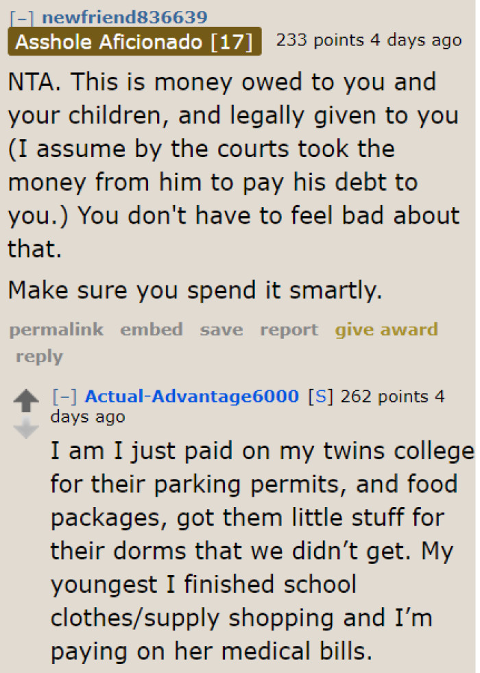 The OP Doesn't Need to Feel Bad About the Money Her Children Deserve.