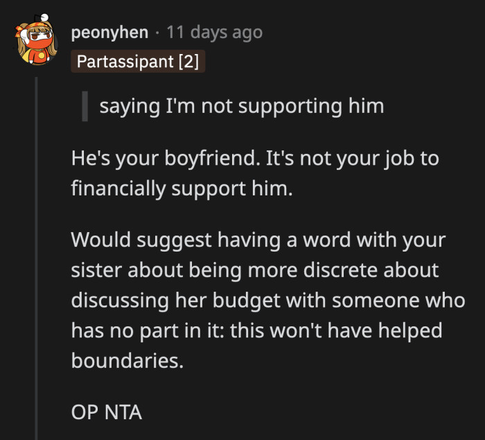 Why was she discussing her budget with him in the first place?