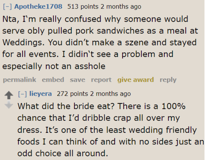Why Serve Pulled Pork at a Wedding? It Makes Some Redditors Wonder.