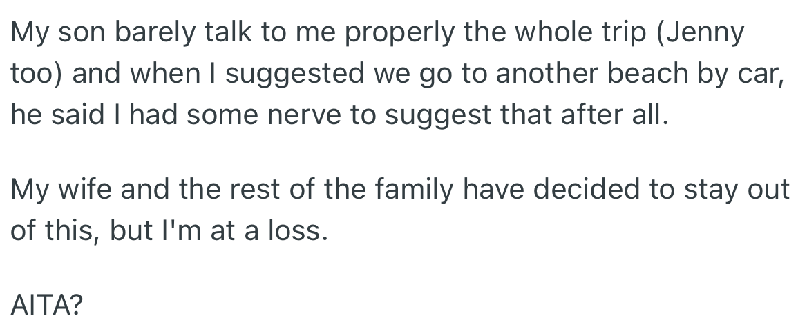 Mike and Jenny were visibly upset and mute for most of the journey. Indeed, OP’s relationship with the couple has been sour ever since this event.