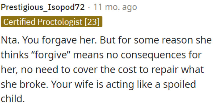 OP's wife's behavior is childish.