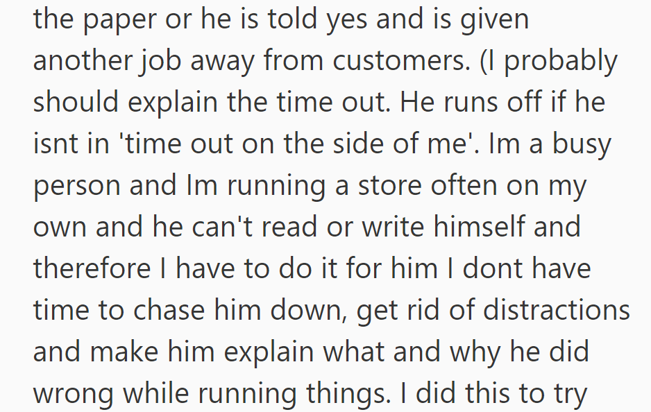 OP redirects J's task or assigns him a new one after reprimanding him, managing the store alone.