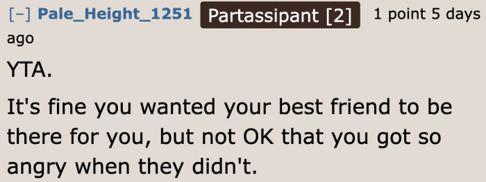 A Redditor says she has no right to be mad.