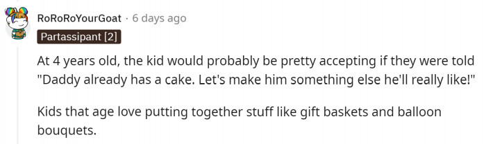 Some people said that she might be TA because she could have put together something else for their father instead of the cake.