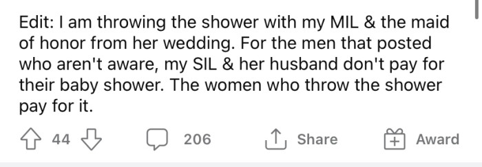 In an edit, the OP mentioned that she and her MIL would be throwing the shower.