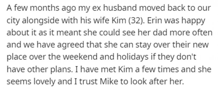 After her father moved back, Erin started visiting his house quite often.