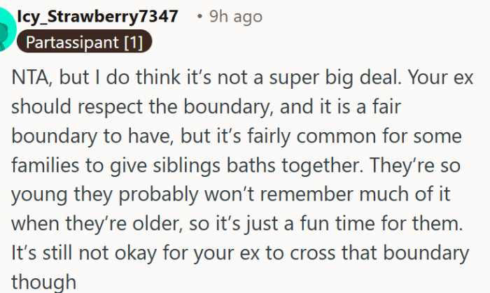 Boundaries must be respected even if joint sibling baths are common