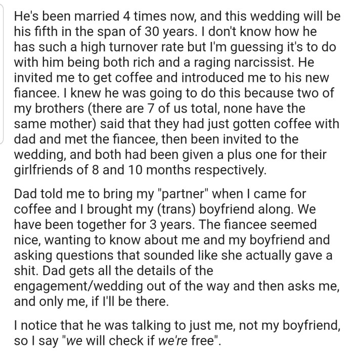 OP decided to have coffee with her dad in order to meet his new fiancée