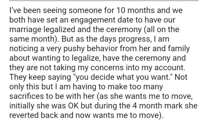 The OP keeps noticing a pushy behavior from his gf and her family about wanting to legalize