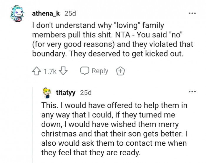 They deserved to be kicked out, according to this Redditor