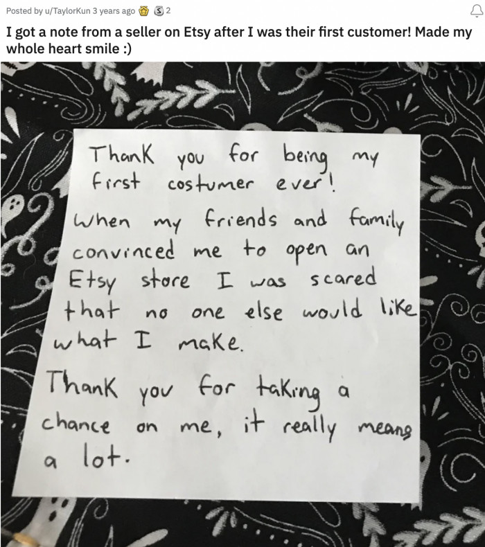 5. Small business owners truly deserve to be successful. This is such a thoughtful note, and the seller is fortunate to have such a supportive family.
