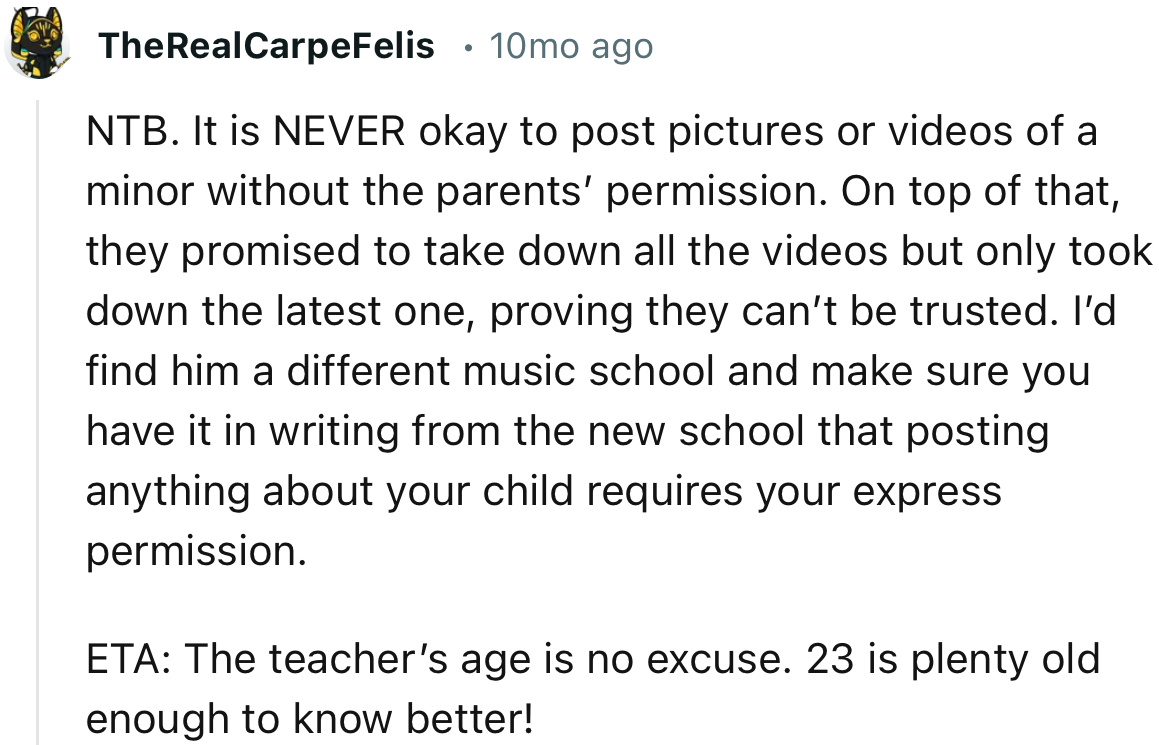 “NTB. It Is NEVER Okay to Post Pictures or Videos of a Minor Without the Parents’ Permission.”