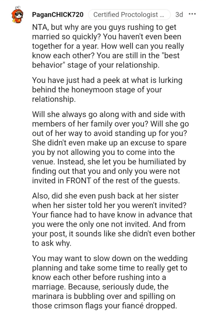 The OP had a glimpse of what is lurking behind the honeymoon stage