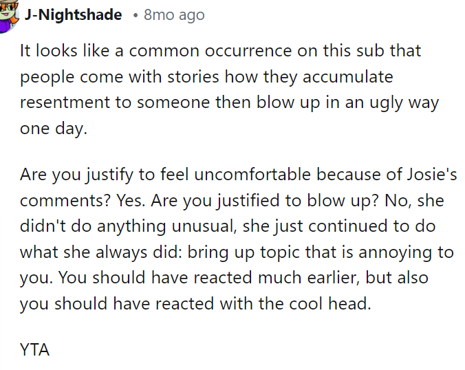 This person thinks that OP is wrong here, and this comment is just one of the few that believe OP is wrong.