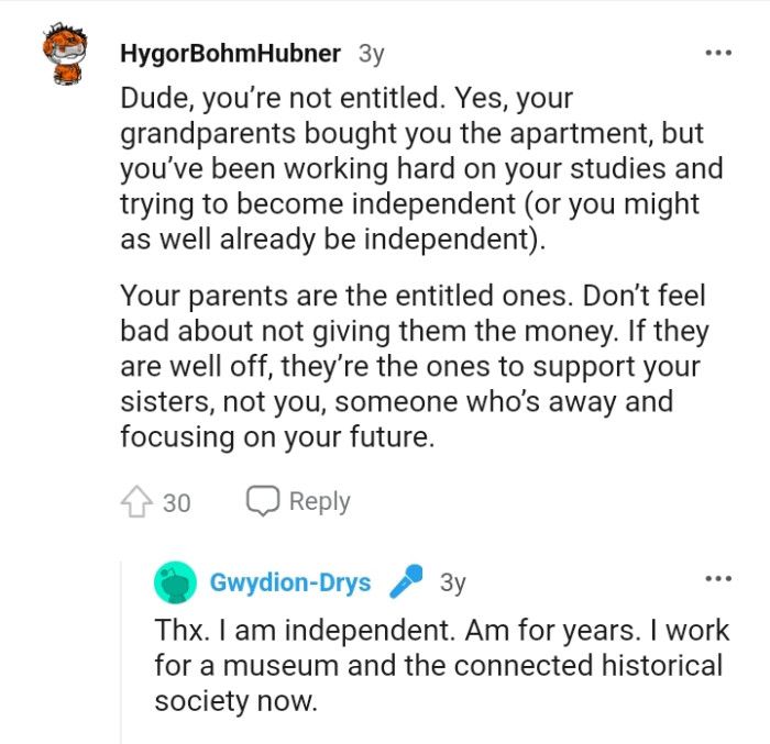 OP's parents are the entitled ones