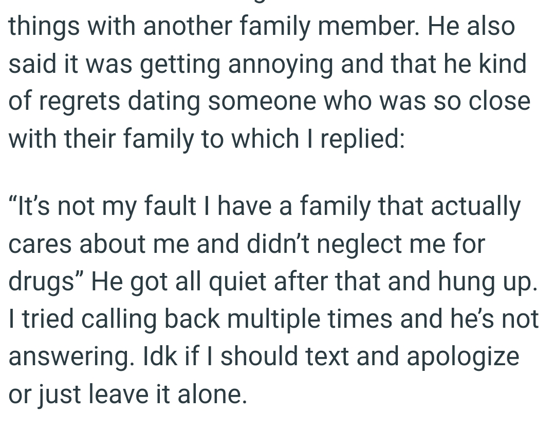 “It’s not my fault I have a family that actually cared about me and didn’t neglect me for drugs”