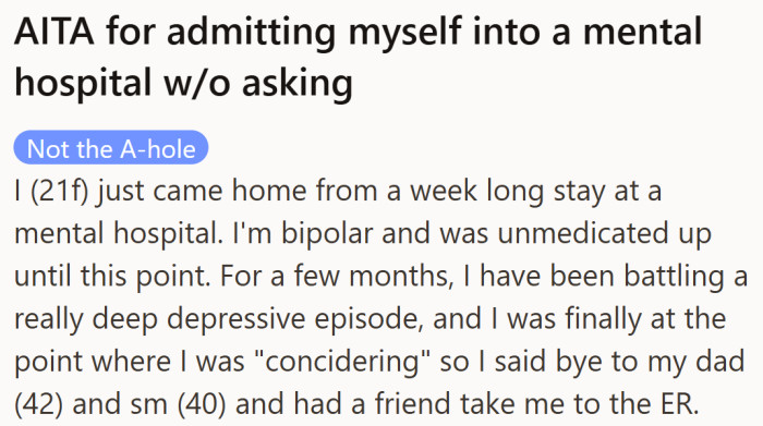 At 21, she checked herself into a hospital for safety, hoping her family would understand.