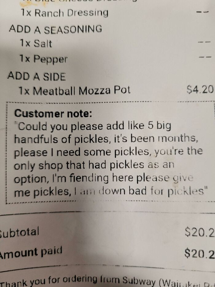 5. Little Did This Poor Guy Know, My Boss Forgot To Remove Pickles From Our UberEats