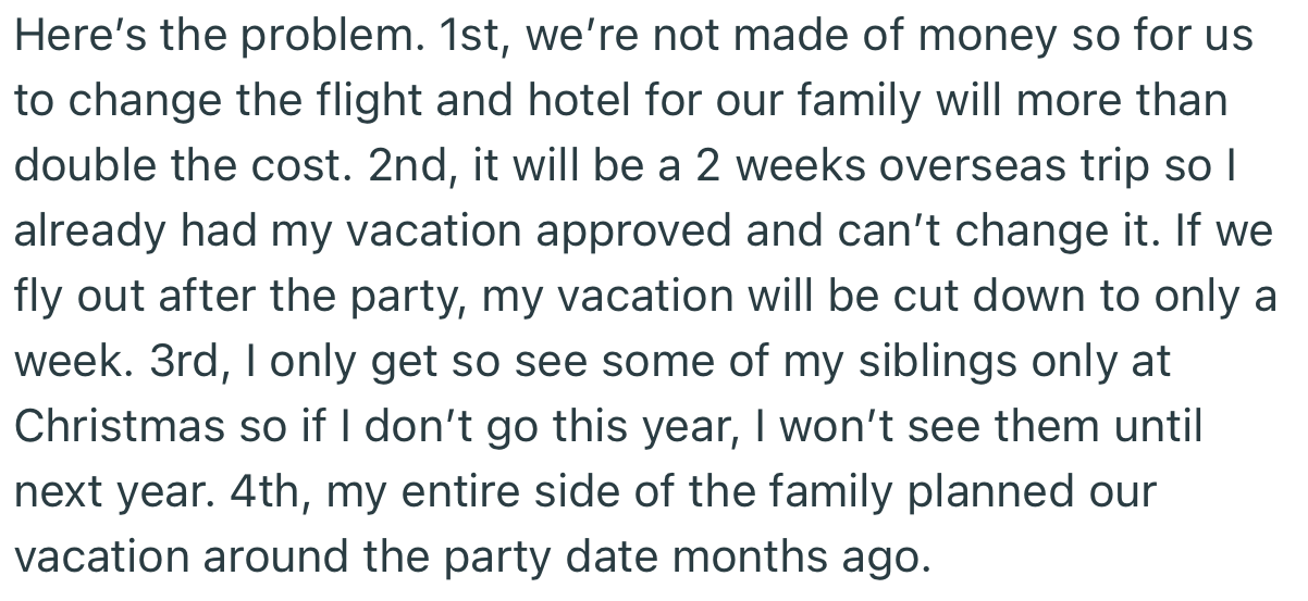 A Lot of Factors Made It Almost Impossible for OP to Reschedule Their Vacation in Order for His Stepdaughter to Attend the Party and Still Join the Family on the Trip