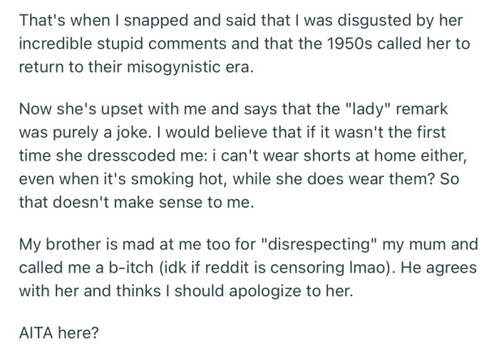 OP snapped at her mom in the presence of everyone