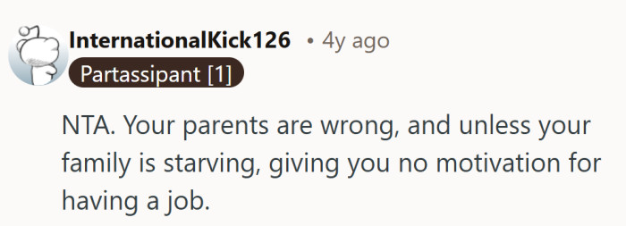 Straight shot that calls out how taking a teen’s paycheck pretty much kills the whole point of getting one.
