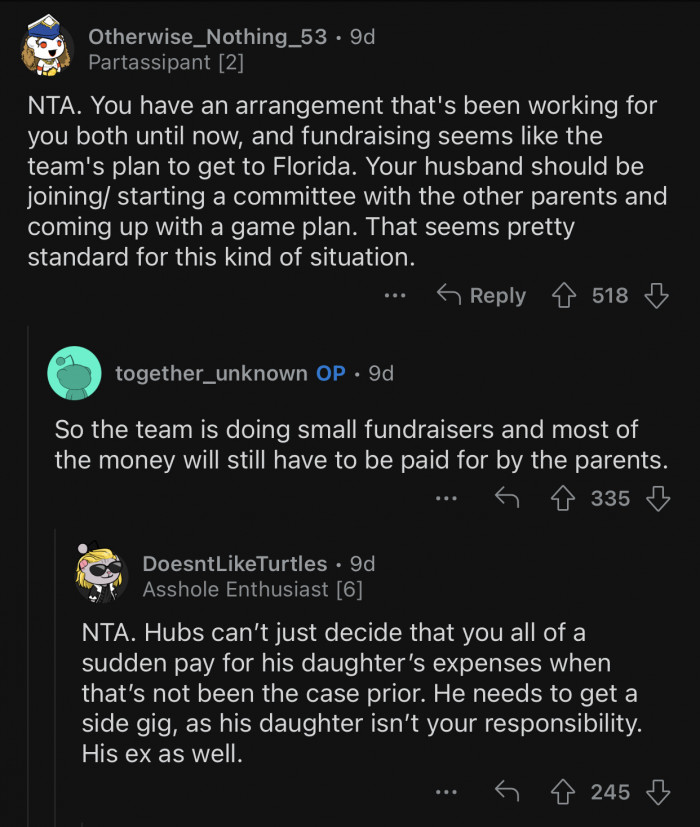 The husband's daughter is not OP's responsibility.