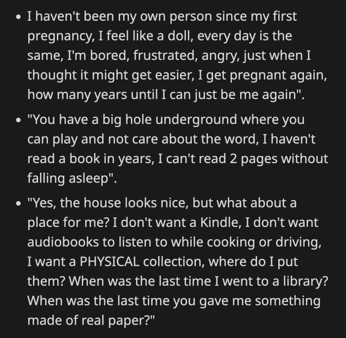 His wife communicated clearly where her issues are coming from.