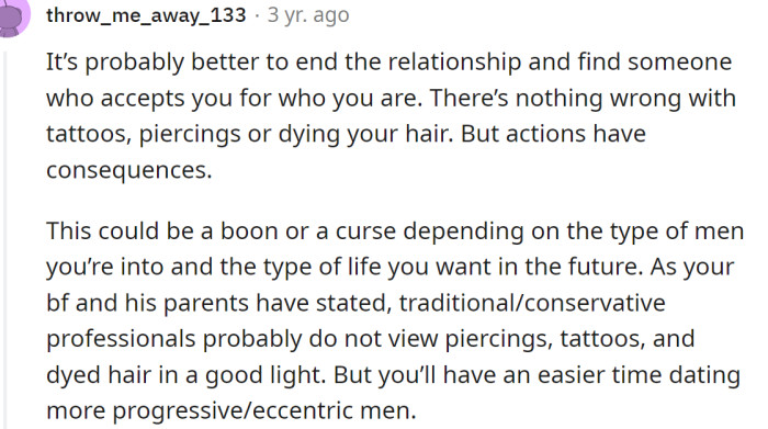 A Redditor told her it’s probably best to end the relationship