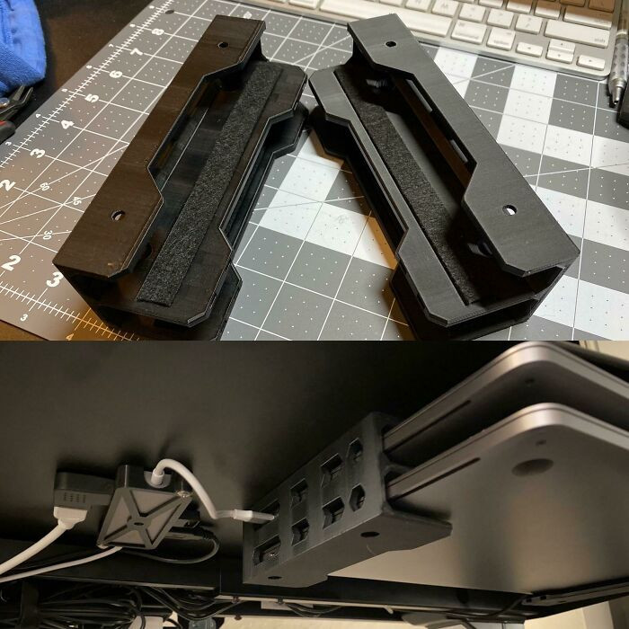"Dual Laptop Under-Desk Mount With Felt Sliders And USB Hub Bracket"
