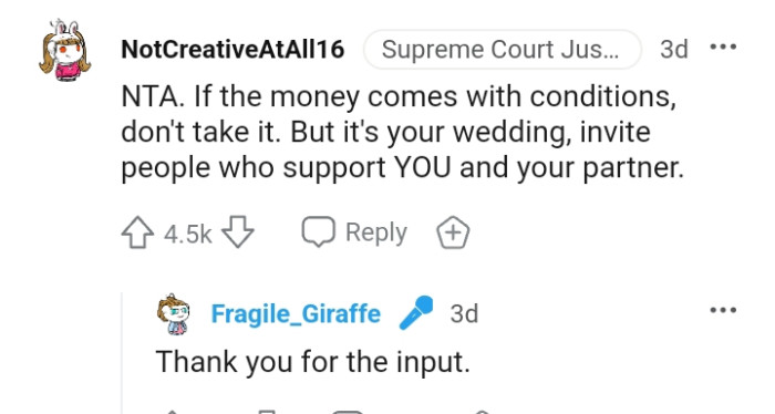 The OP Should Invite Who Supports Her and Her Partner