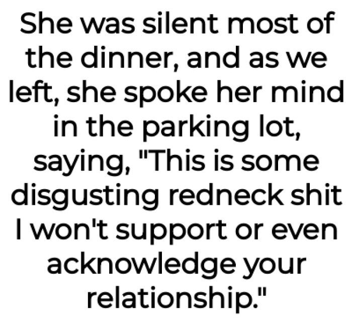 OP's wife kept quiet but said her mind in the parking lot