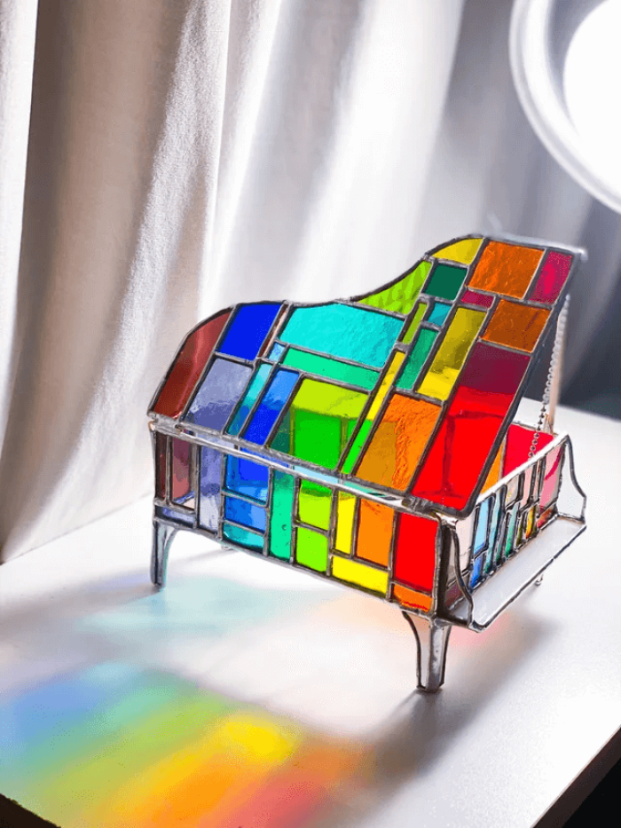 15. Stained glass rainbow piano box