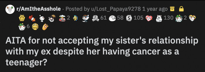 The two sisters met and OP was told that the people who betrayed her are in love. This meet was a courtesy before Ben and OP's sister posted their couple photos on social media. OP promptly walked out.