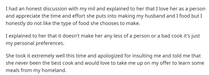 She explained the situation and how the discussion went with her MIL. This actually turned out better than we had hoped.