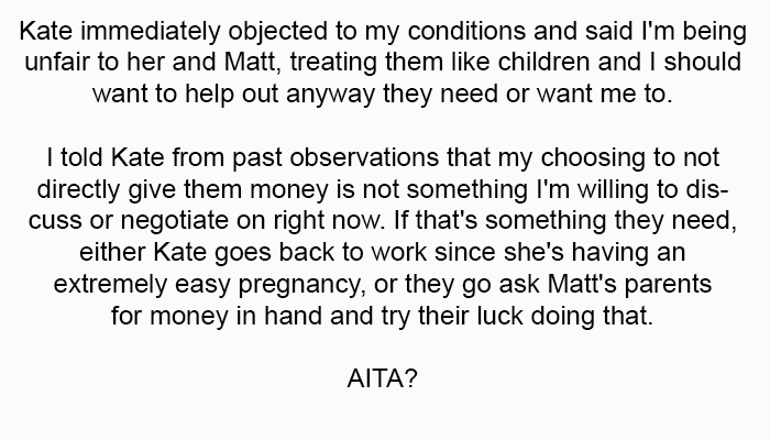 My choice not to directly give them money is not something I'm willing to discuss or negotiate on right now.