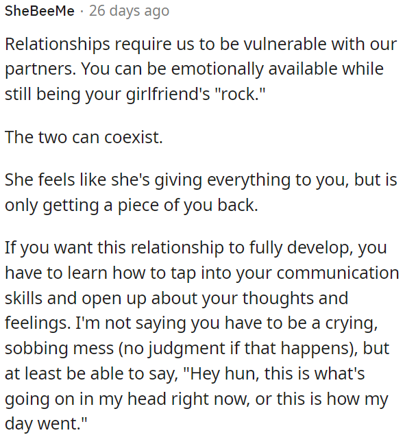 Being a supportive partner involves open communication about thoughts and feelings.