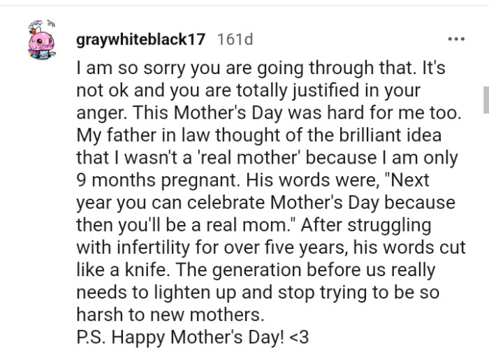 The mother's day was also hard for this Redditor