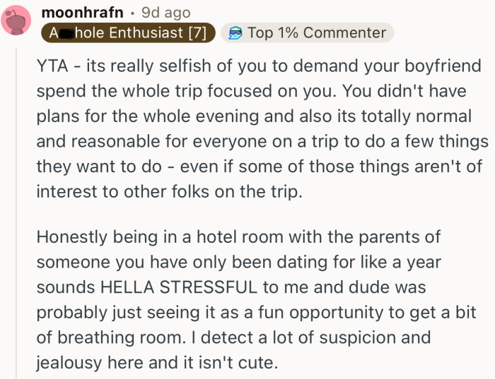 “I detect a lot of suspicion and jealousy here and it isn't cute.”