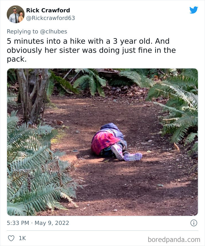 13. Going for a hike with a 3-year-old