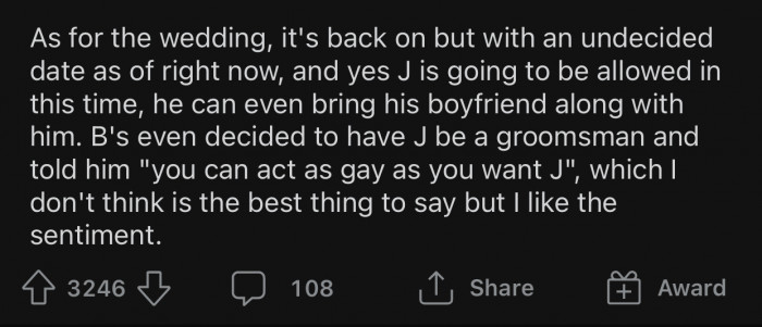 B even decided to make J his groomsman.