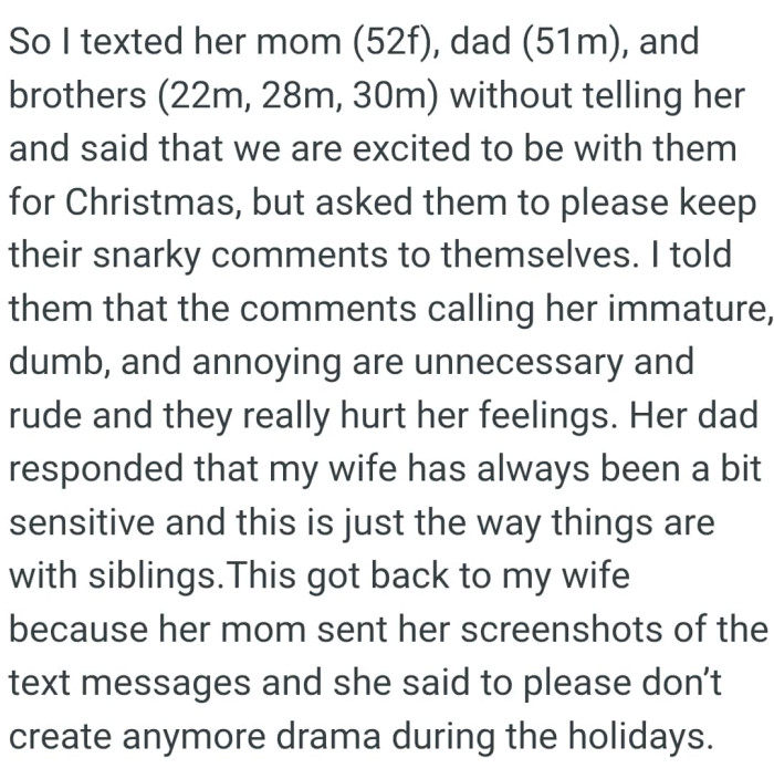 OP's FIL responded that his wife has always been a bit sensitive
