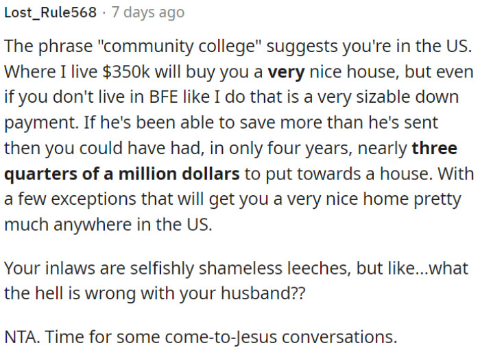 In-laws are selfish, and there are concerns about the husband. OP is not wrong and needs serious conversations.