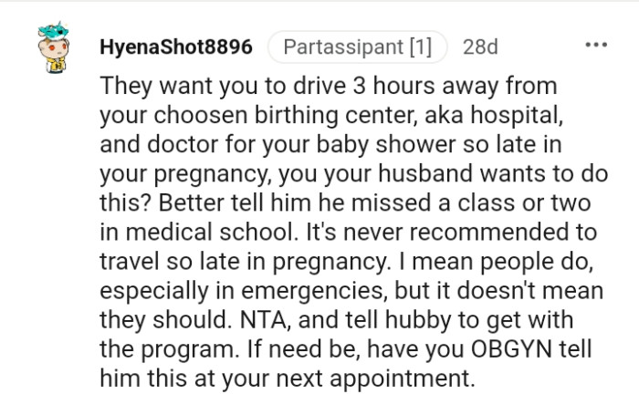 The OP should tell her husband to get on with the program