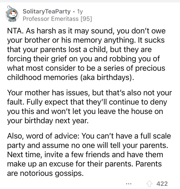 The parents were eventually going to find out, considering the scale of the party OP threw.