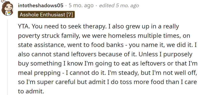 One Redditor advised the OP to seek therapy